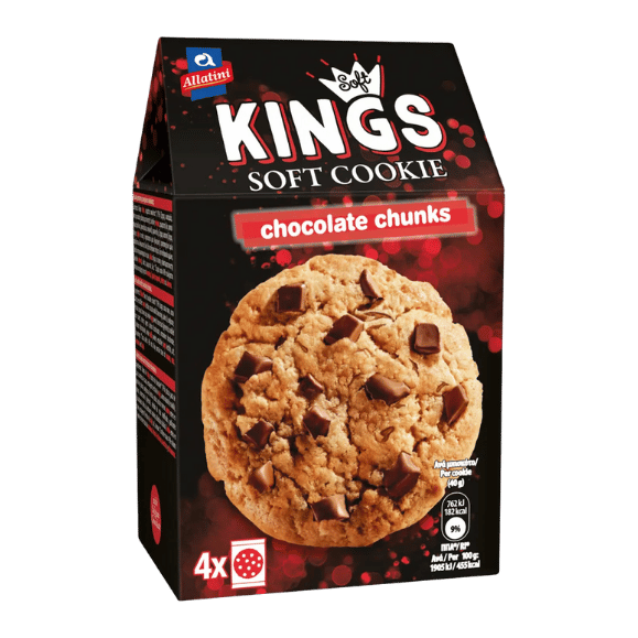 Kings Soft Cookie Chocolate Chunks (160g) Allatini von Allatini bei Araxxon - Hochwertiges griechisches Produkt. Kings Soft Cookie Chocolate Chunks (160g) Allatini από Allatini στο Araxxon - Αυθεντικό ελληνικό προϊόν.